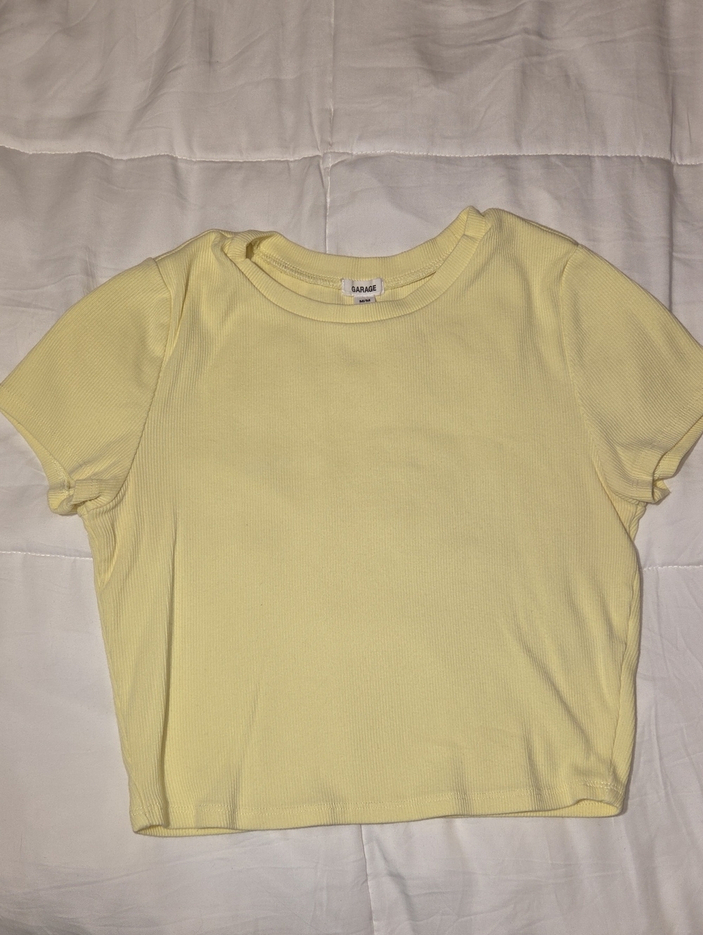 Garage Ribbed Crewneck Crop Top - Pale Yellow